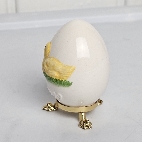 Vintage Goebel Porcelain Handpainted Egg w Yellow Duckling 1979 on Egg Stand - Picture 6 of 7
